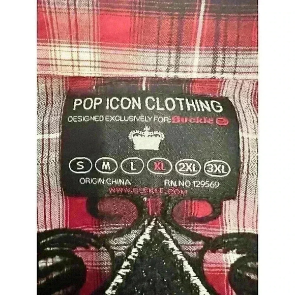 Pop Icon Clothing for Buckle XL Plaid Embroidered Fleur De Lis Pearl Snap Shirt - Picture 12 of 13